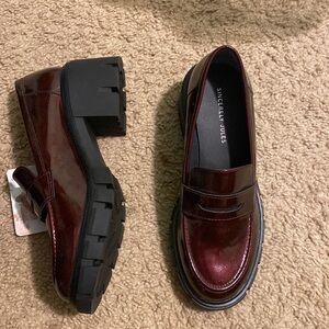 burgundy platform loafers